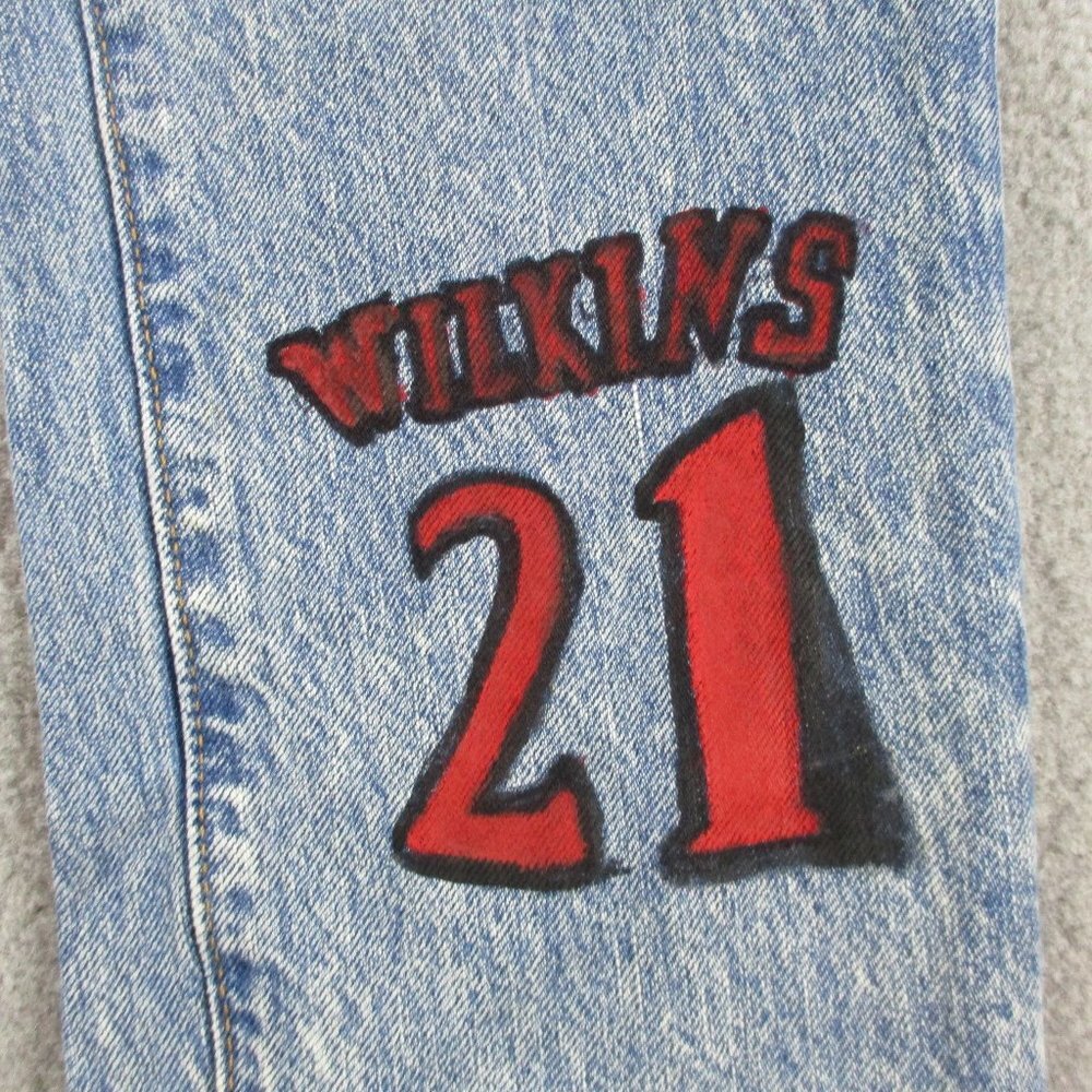 Abercrombie & Fitch Jeans Mens 28x30 Blue Denim Rustin Custom Painted ATL Hawks - Picture 4 of 11